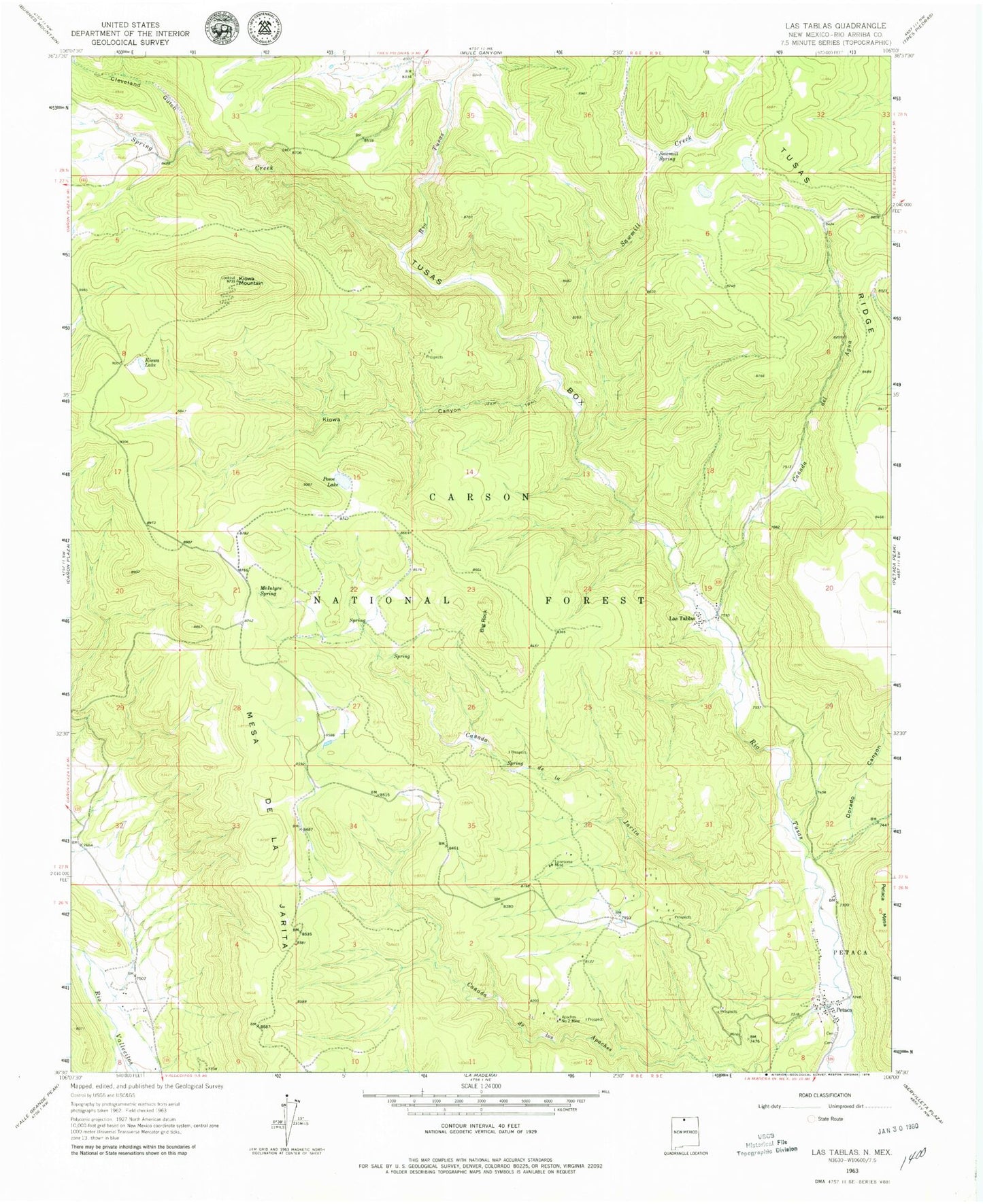 Classic USGS Las Tablas New Mexico 7.5'x7.5' Topo Map Image