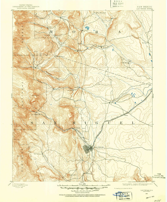 Historic 1889 Las Vegas New Mexico 30'x30' Topo Map Image