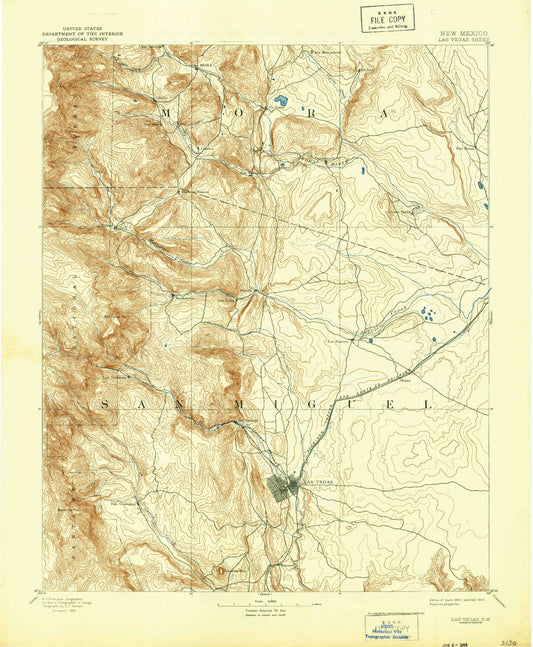 Historic 1893 Las Vegas New Mexico 30'x30' Topo Map Image