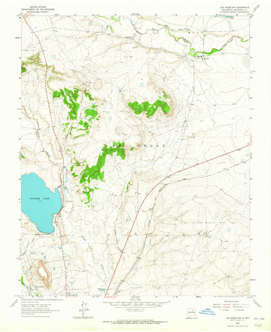 Classic USGS Las Vegas NW New Mexico 7.5'x7.5' Topo Map Image