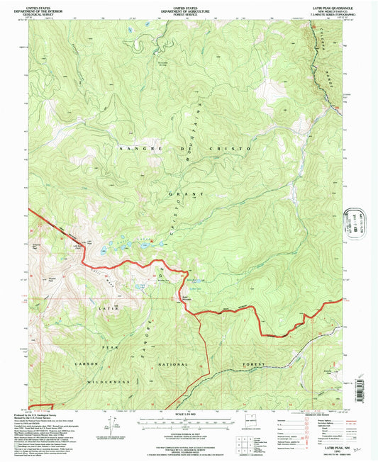 Classic USGS Latir Peak New Mexico 7.5'x7.5' Topo Map Image