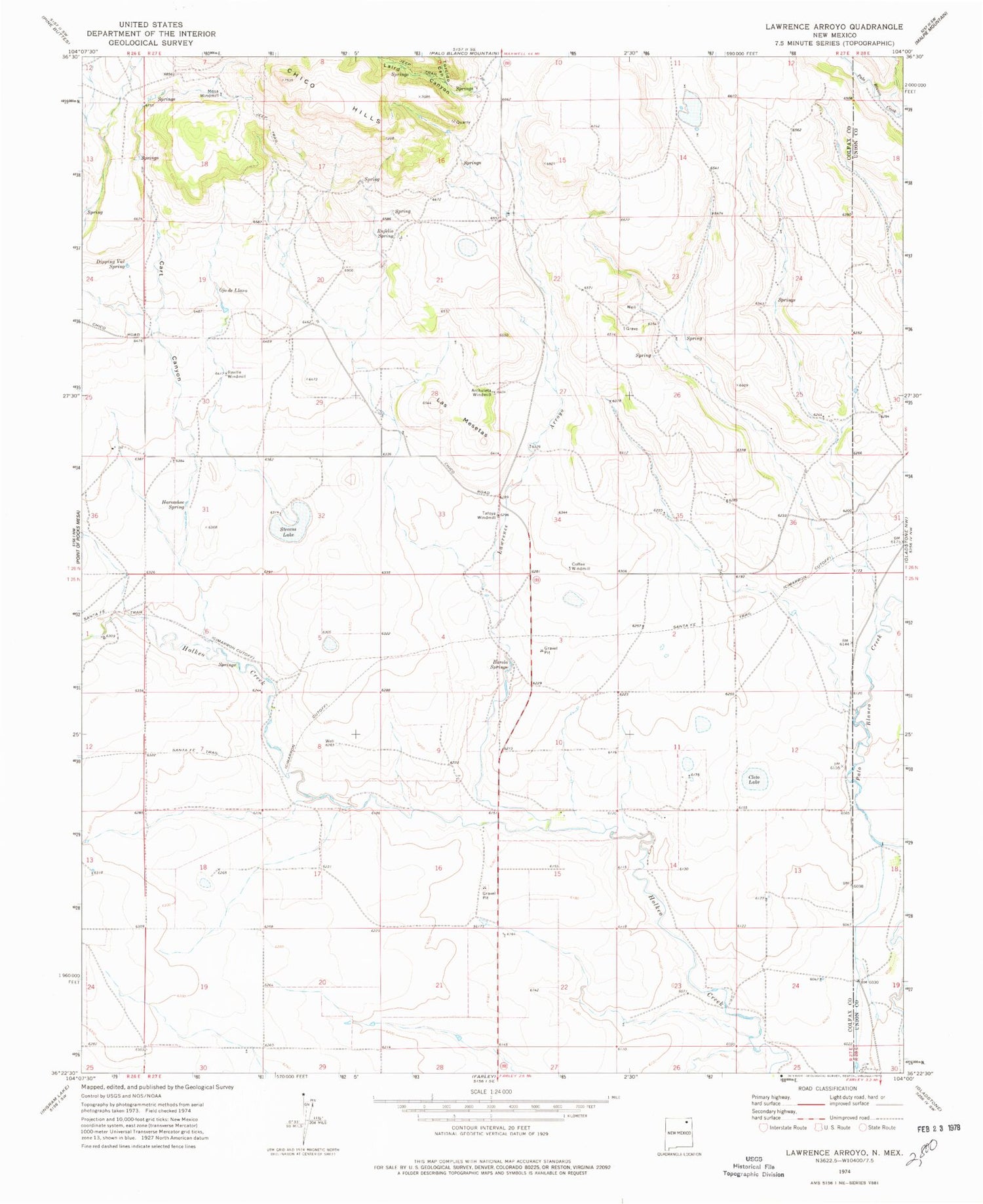 Classic USGS Lawrence Arroyo New Mexico 7.5'x7.5' Topo Map Image