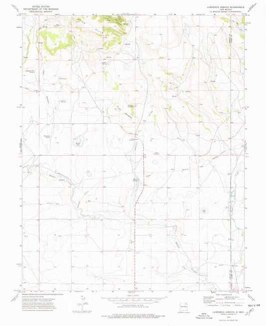Classic USGS Lawrence Arroyo New Mexico 7.5'x7.5' Topo Map Image