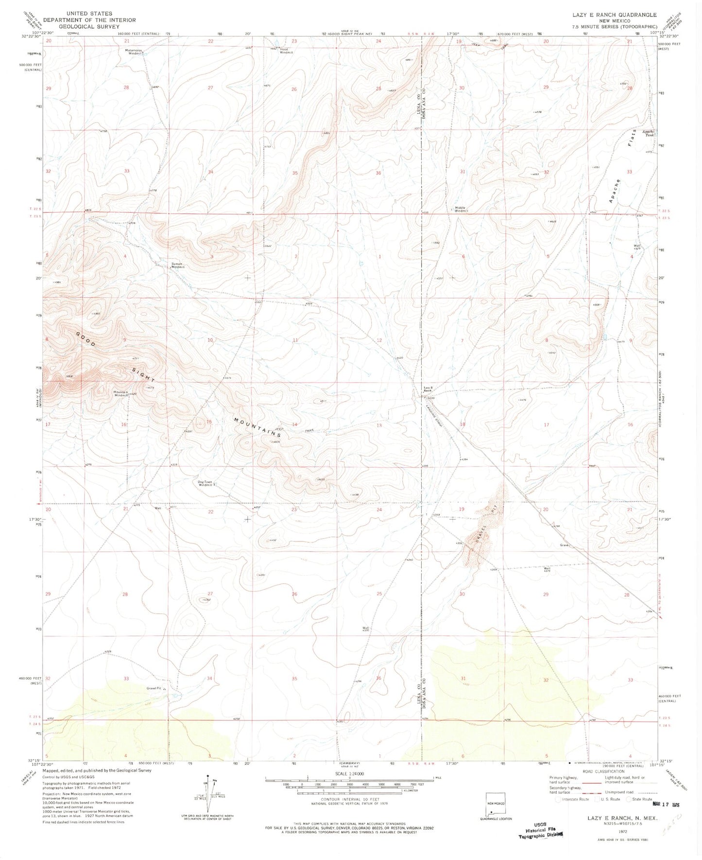 Classic USGS Lazy E Ranch New Mexico 7.5'x7.5' Topo Map Image