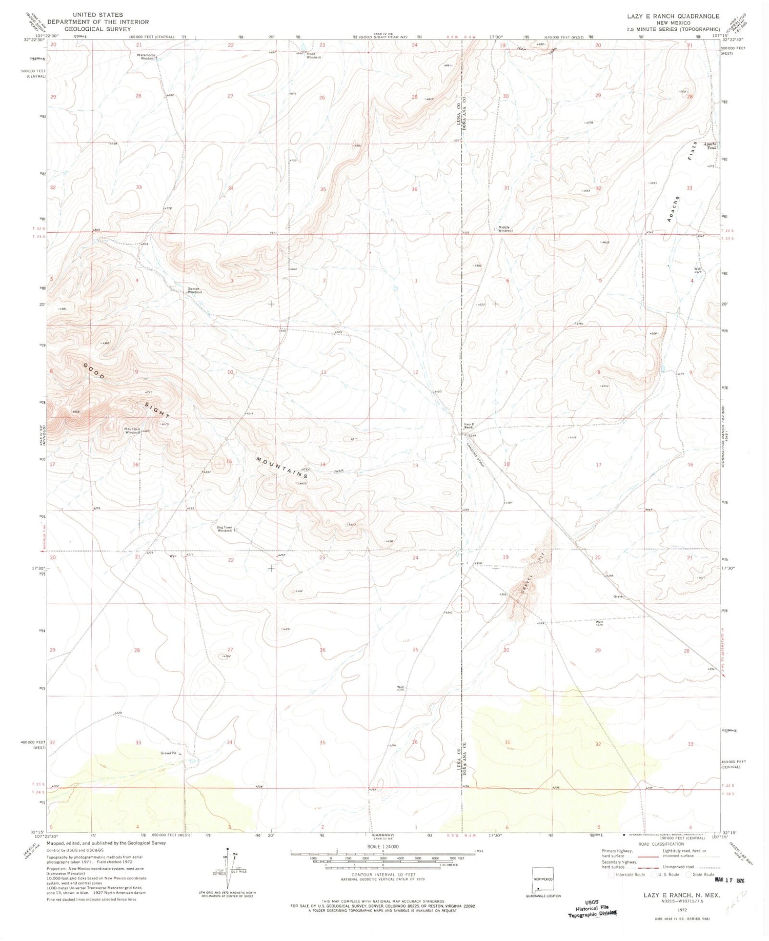 Classic USGS Lazy E Ranch New Mexico 7.5'x7.5' Topo Map Image