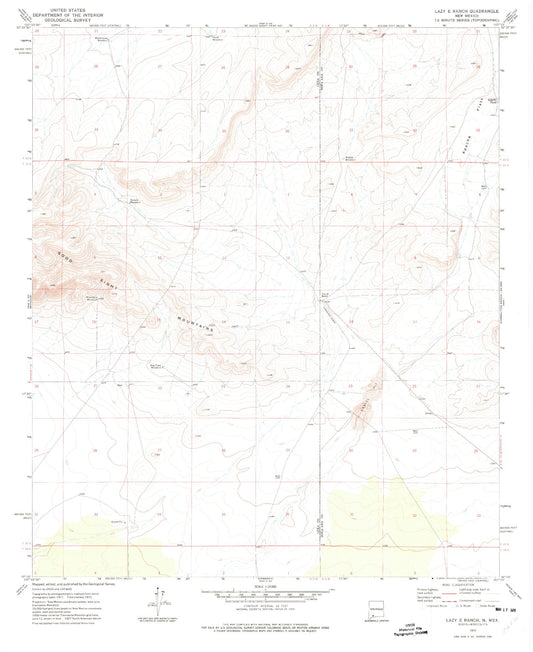 Classic USGS Lazy E Ranch New Mexico 7.5'x7.5' Topo Map Image