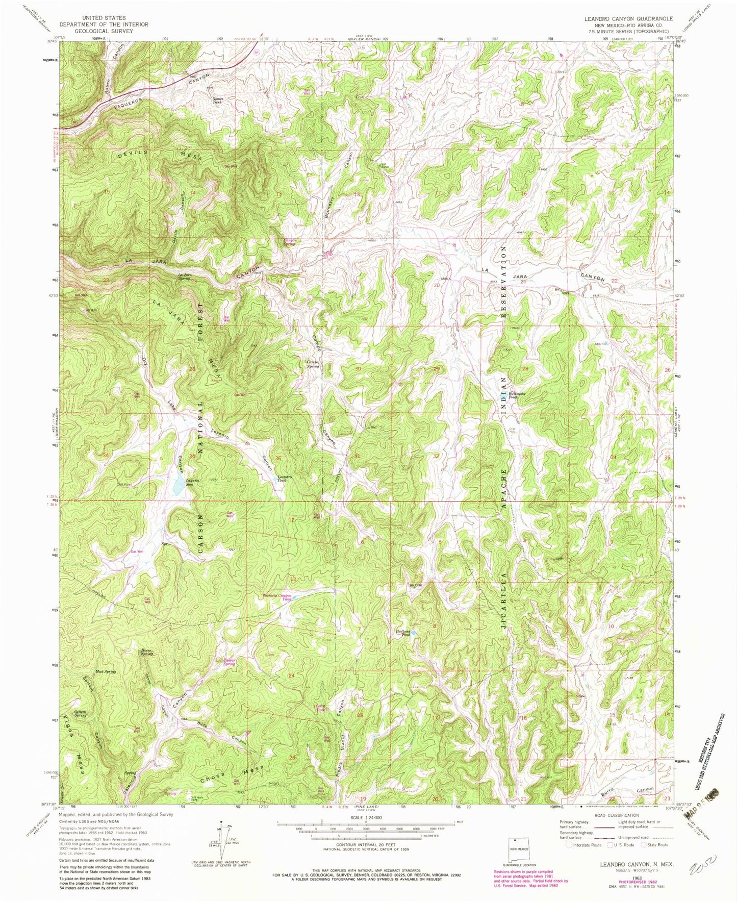 Classic USGS Leandro Canyon New Mexico 7.5'x7.5' Topo Map Image