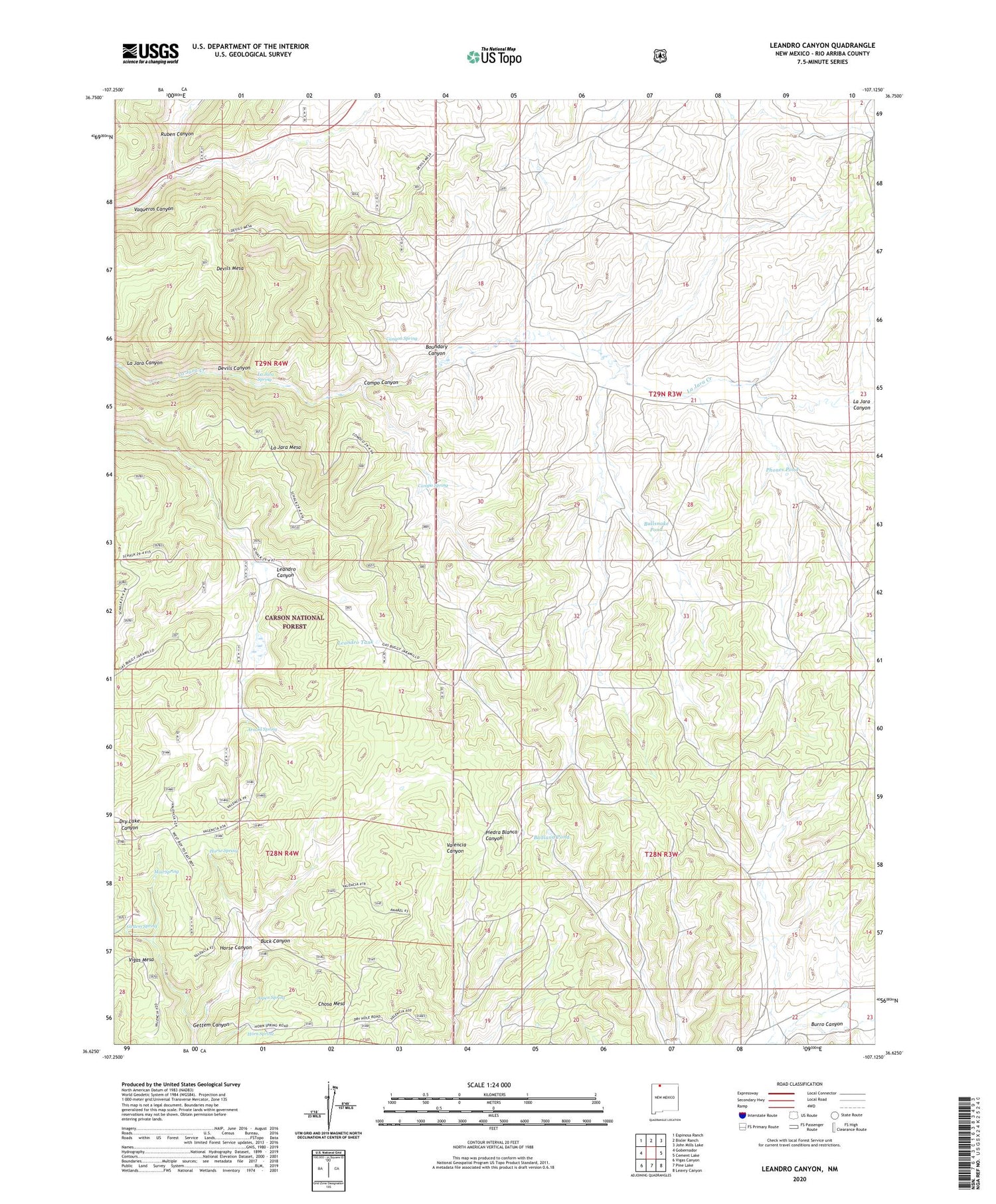Leandro Canyon New Mexico US Topo Map Image