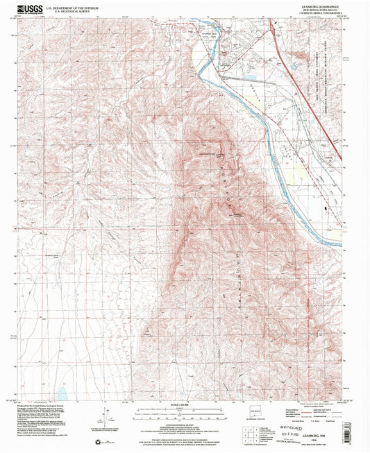 Classic USGS Leasburg New Mexico 7.5'x7.5' Topo Map Image