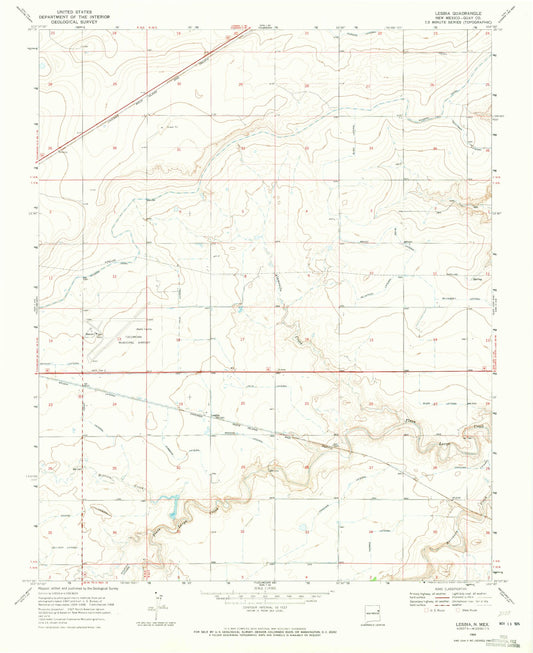Classic USGS Lesbia New Mexico 7.5'x7.5' Topo Map Image