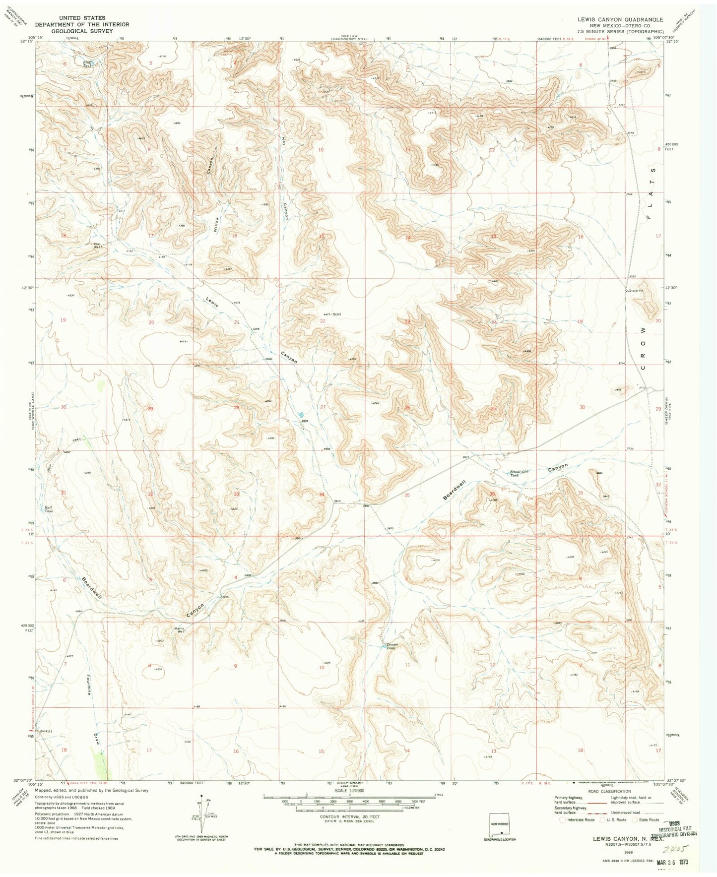 Classic USGS Lewis Canyon New Mexico 7.5'x7.5' Topo Map Image
