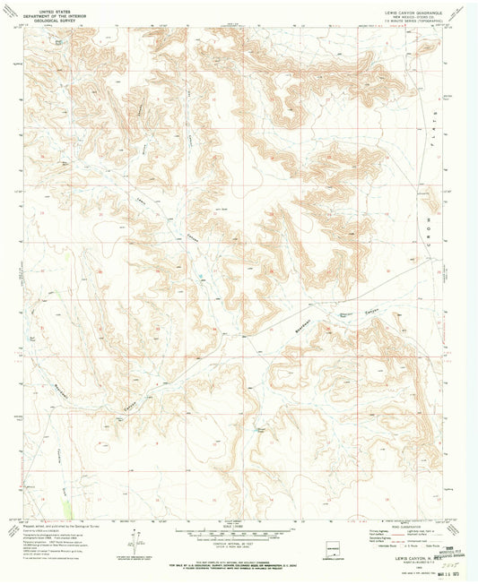 Classic USGS Lewis Canyon New Mexico 7.5'x7.5' Topo Map Image