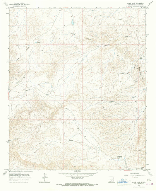 Classic USGS Lewis Peak New Mexico 7.5'x7.5' Topo Map Image