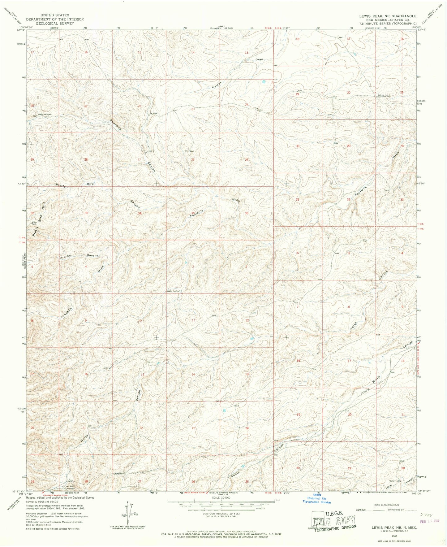 Classic USGS Lewis Peak NE New Mexico 7.5'x7.5' Topo Map Image