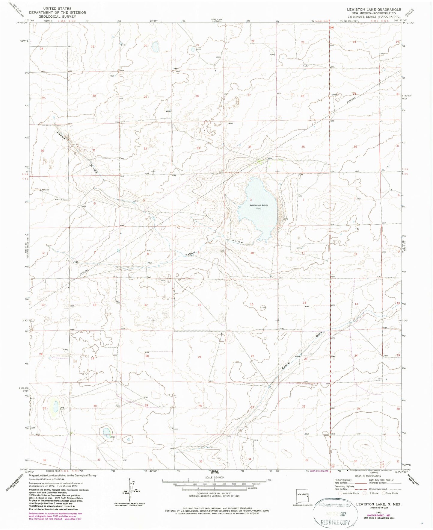 Classic USGS Lewiston Lake New Mexico 7.5'x7.5' Topo Map Image