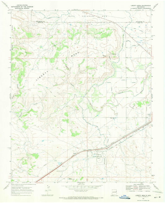 Classic USGS Liberty Mesa New Mexico 7.5'x7.5' Topo Map Image