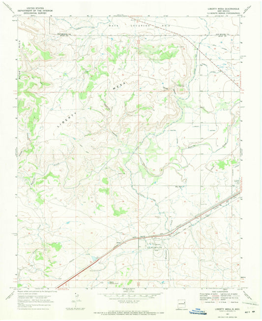 Classic USGS Liberty Mesa New Mexico 7.5'x7.5' Topo Map Image