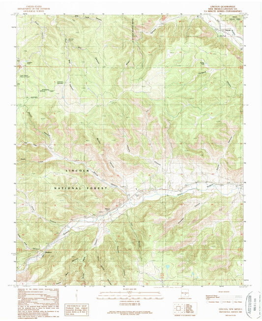 Classic USGS Lincoln New Mexico 7.5'x7.5' Topo Map Image