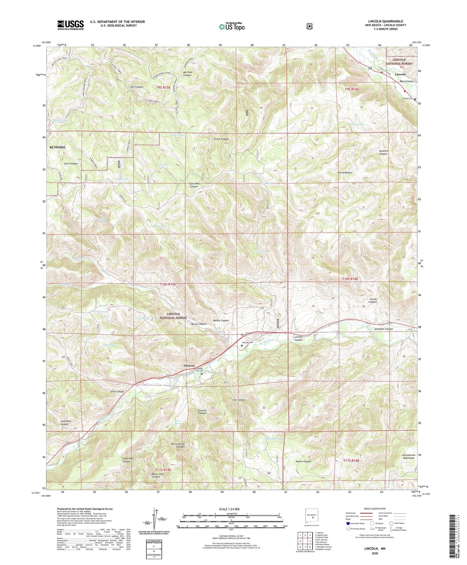 Lincoln New Mexico US Topo Map Image