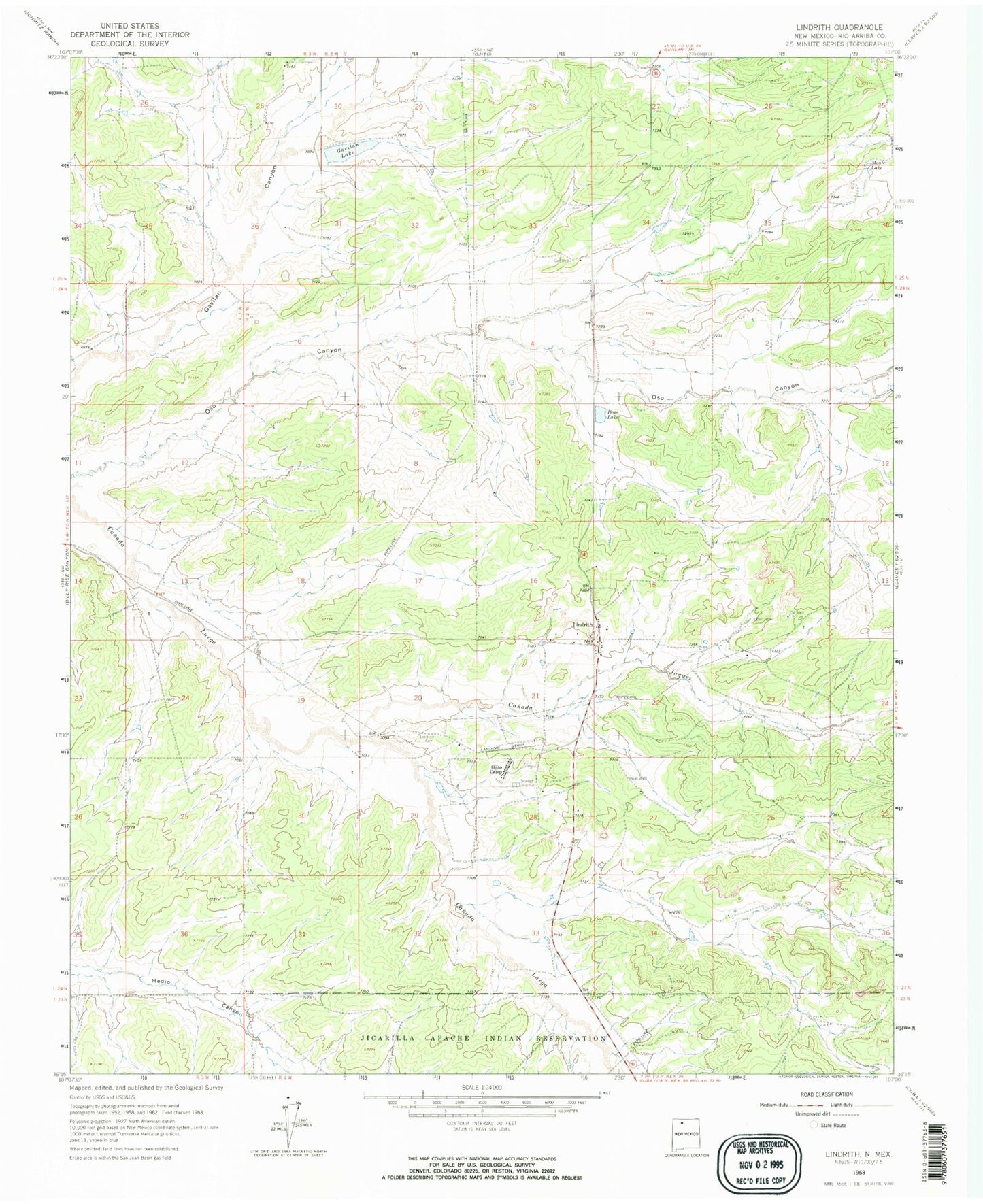 Classic USGS Lindrith New Mexico 7.5'x7.5' Topo Map Image