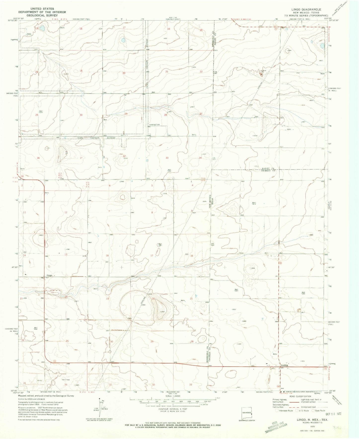 Classic USGS Lingo New Mexico 7.5'x7.5' Topo Map Image
