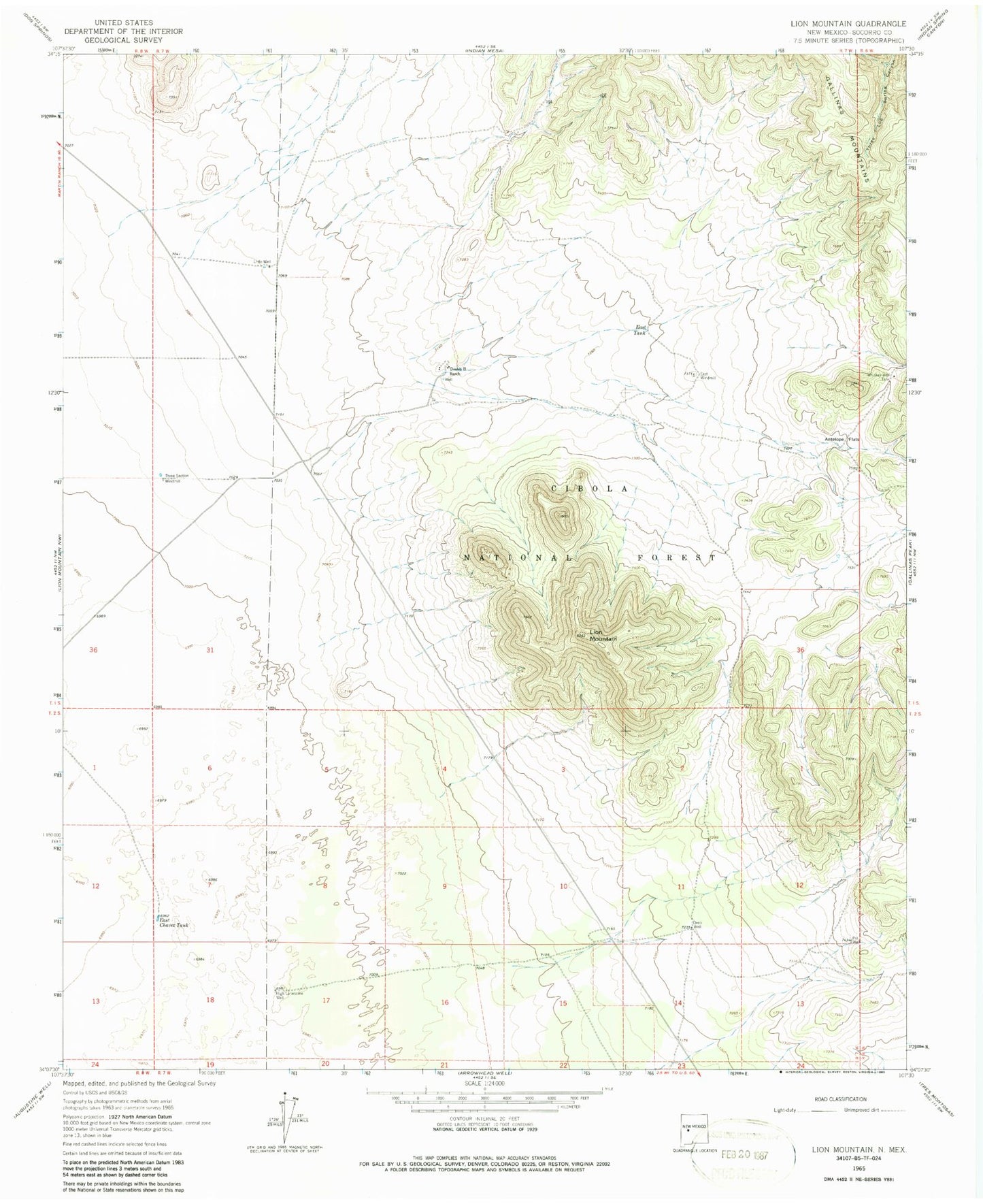 Classic USGS Lion Mountain New Mexico 7.5'x7.5' Topo Map Image