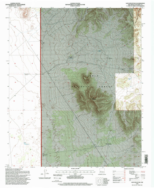 Classic USGS Lion Mountain New Mexico 7.5'x7.5' Topo Map Image