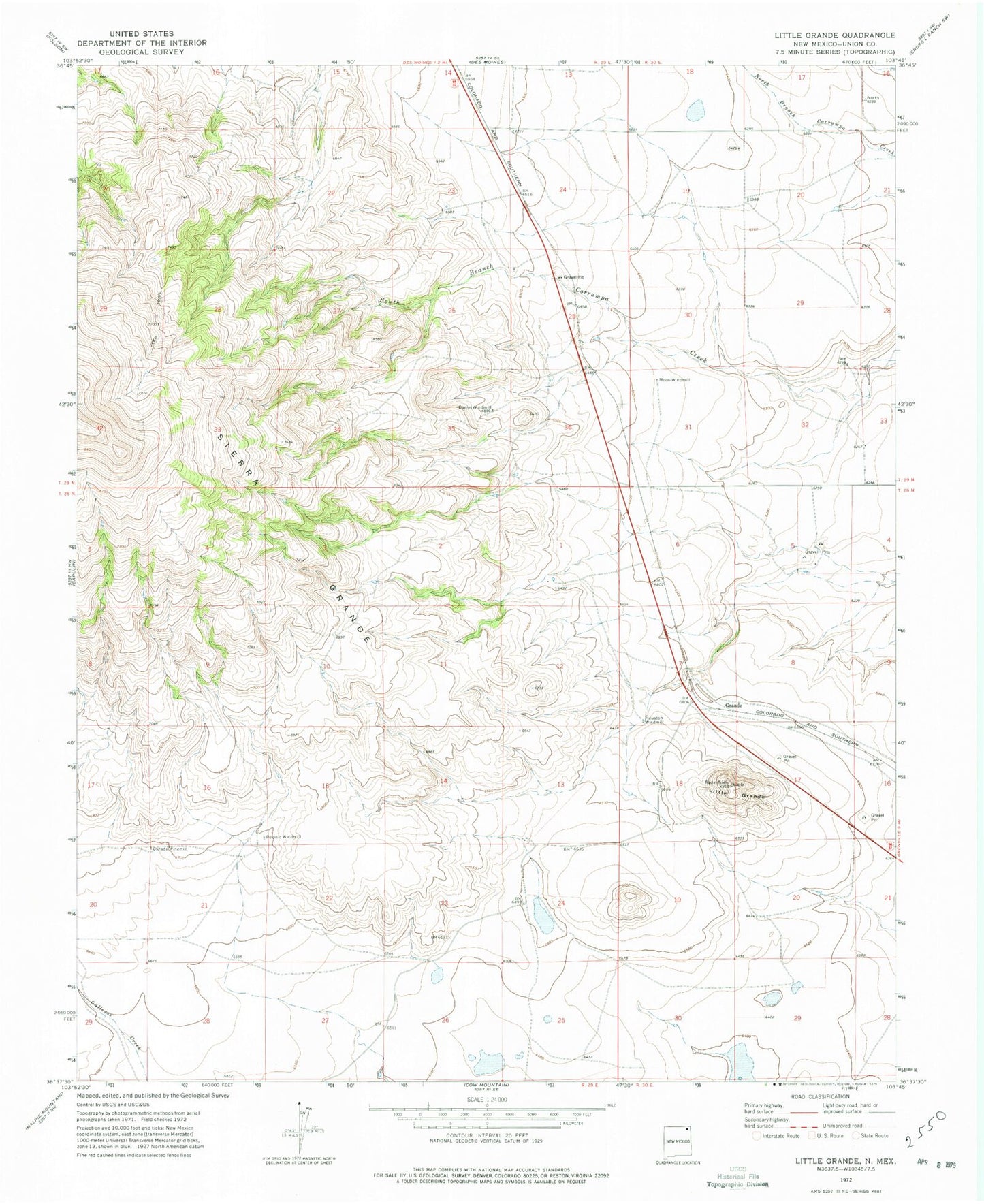 Classic USGS Little Grande New Mexico 7.5'x7.5' Topo Map Image