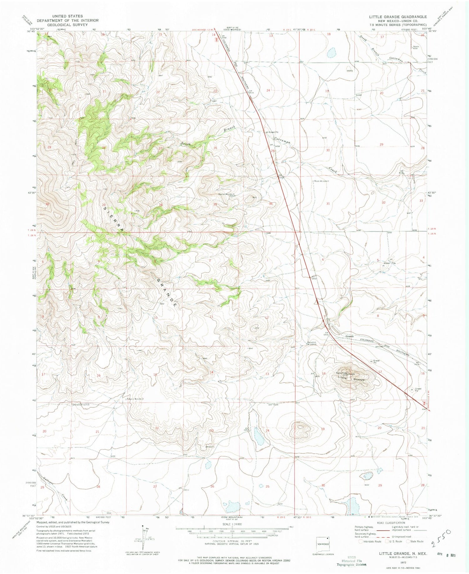 Classic USGS Little Grande New Mexico 7.5'x7.5' Topo Map Image