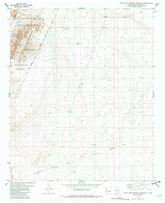 Classic USGS Little San Pascual Mountain New Mexico 7.5'x7.5' Topo Map Image