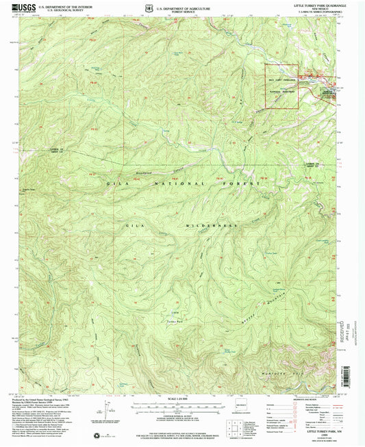 Classic USGS Little Turkey Park New Mexico 7.5'x7.5' Topo Map Image