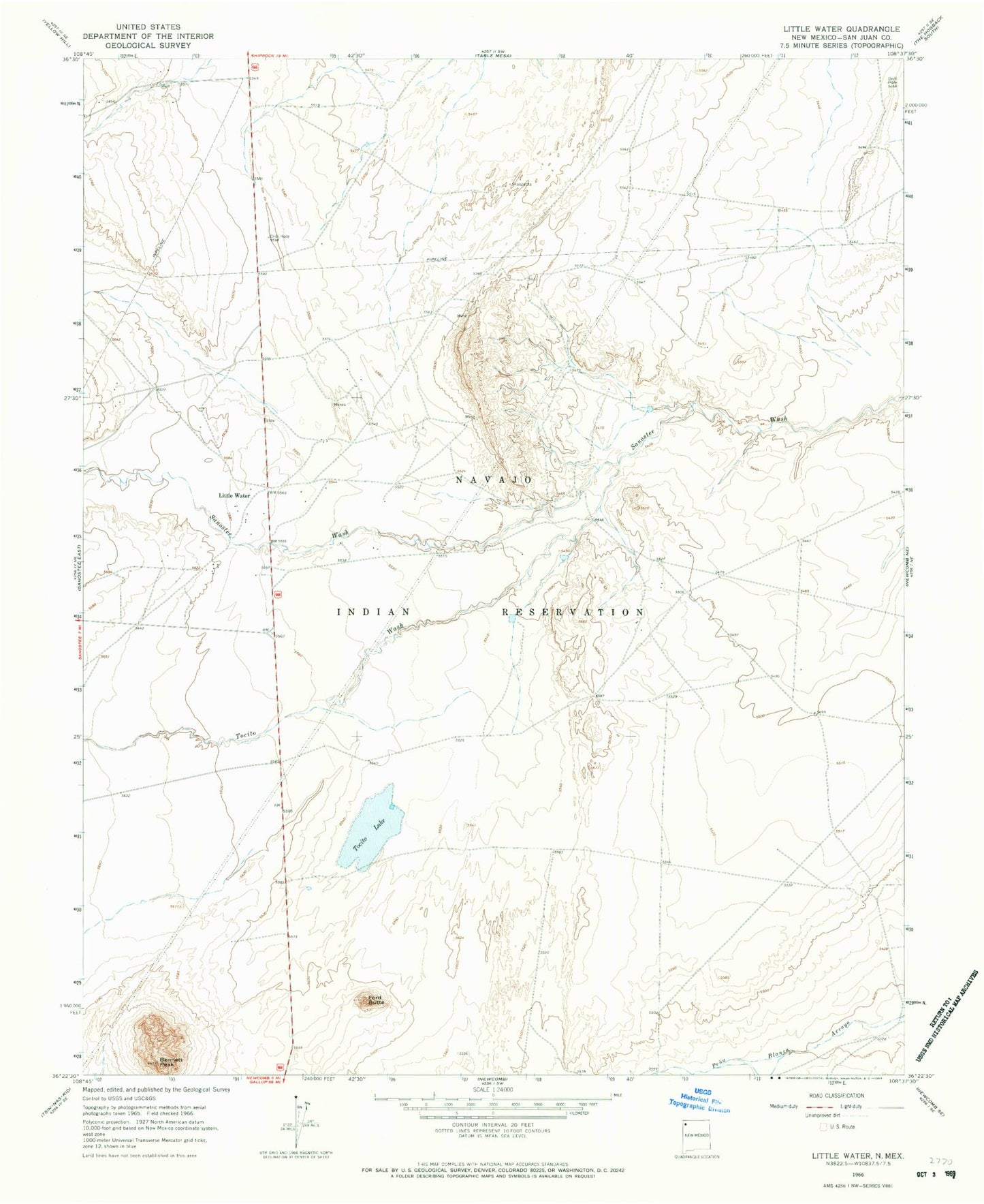 Classic USGS Little Water New Mexico 7.5'x7.5' Topo Map Image