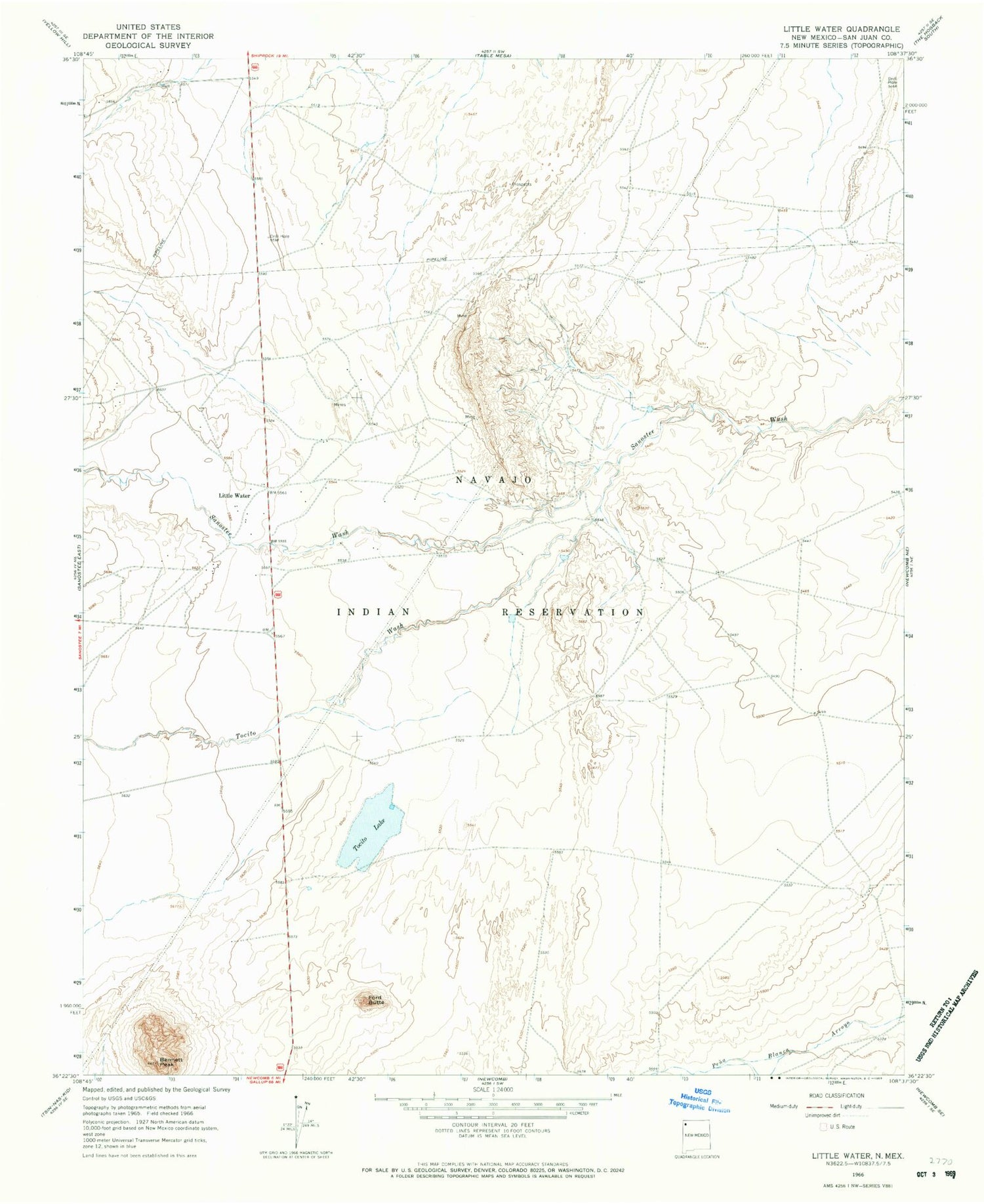 Classic USGS Little Water New Mexico 7.5'x7.5' Topo Map Image