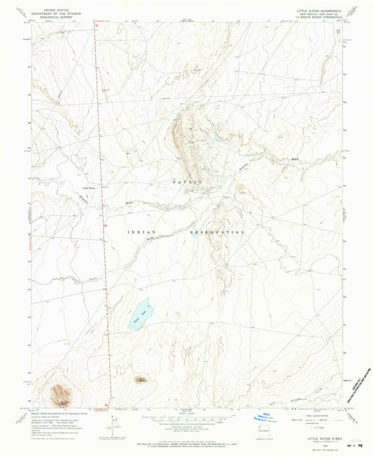 Classic USGS Little Water New Mexico 7.5'x7.5' Topo Map Image