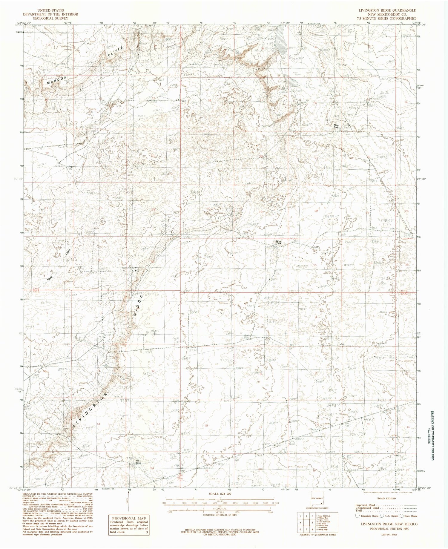 Classic USGS Livingston Ridge New Mexico 7.5'x7.5' Topo Map Image