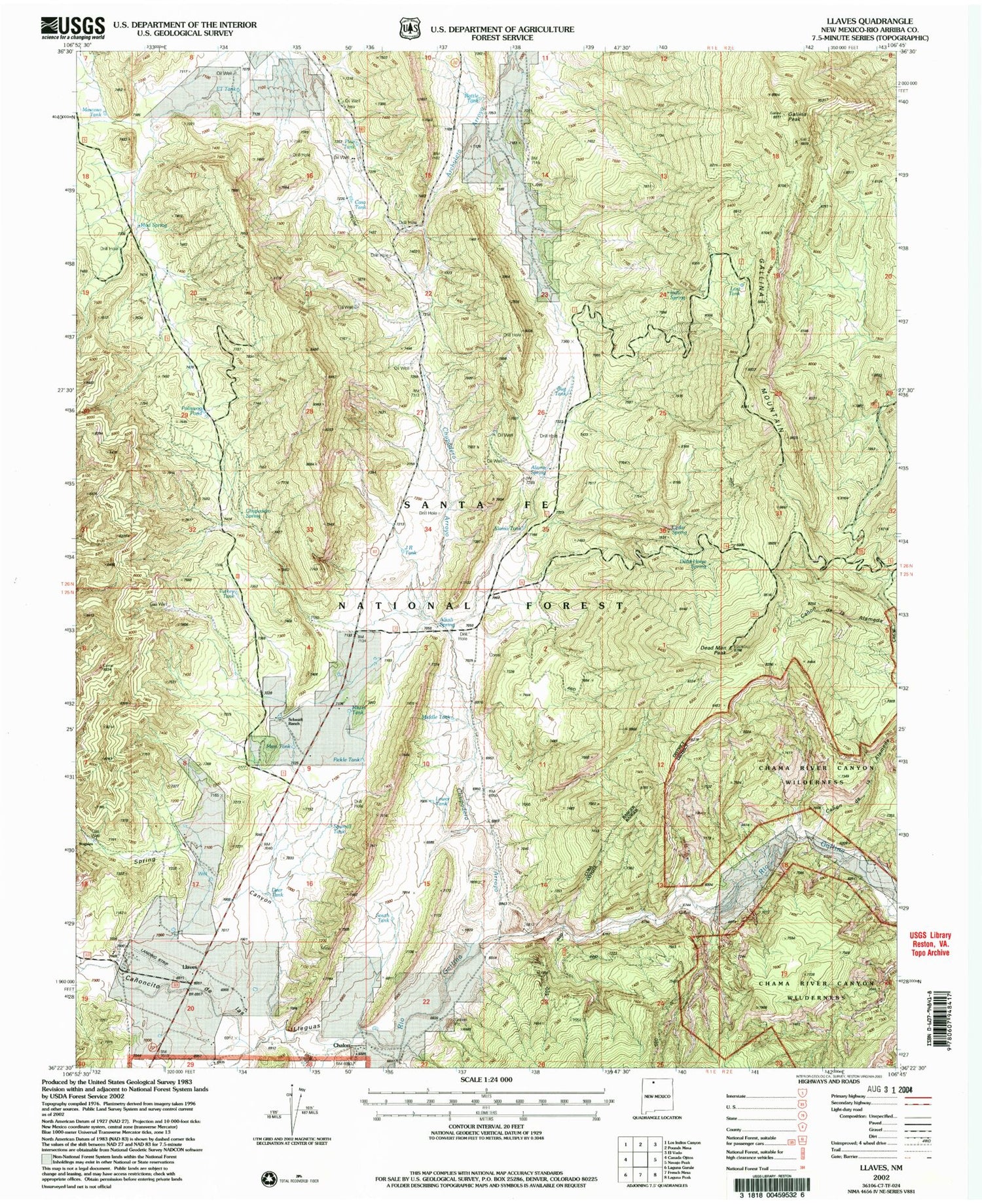 Classic USGS Llaves New Mexico 7.5'x7.5' Topo Map Image