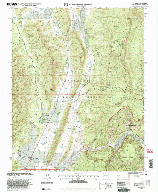 Classic USGS Llaves New Mexico 7.5'x7.5' Topo Map Image