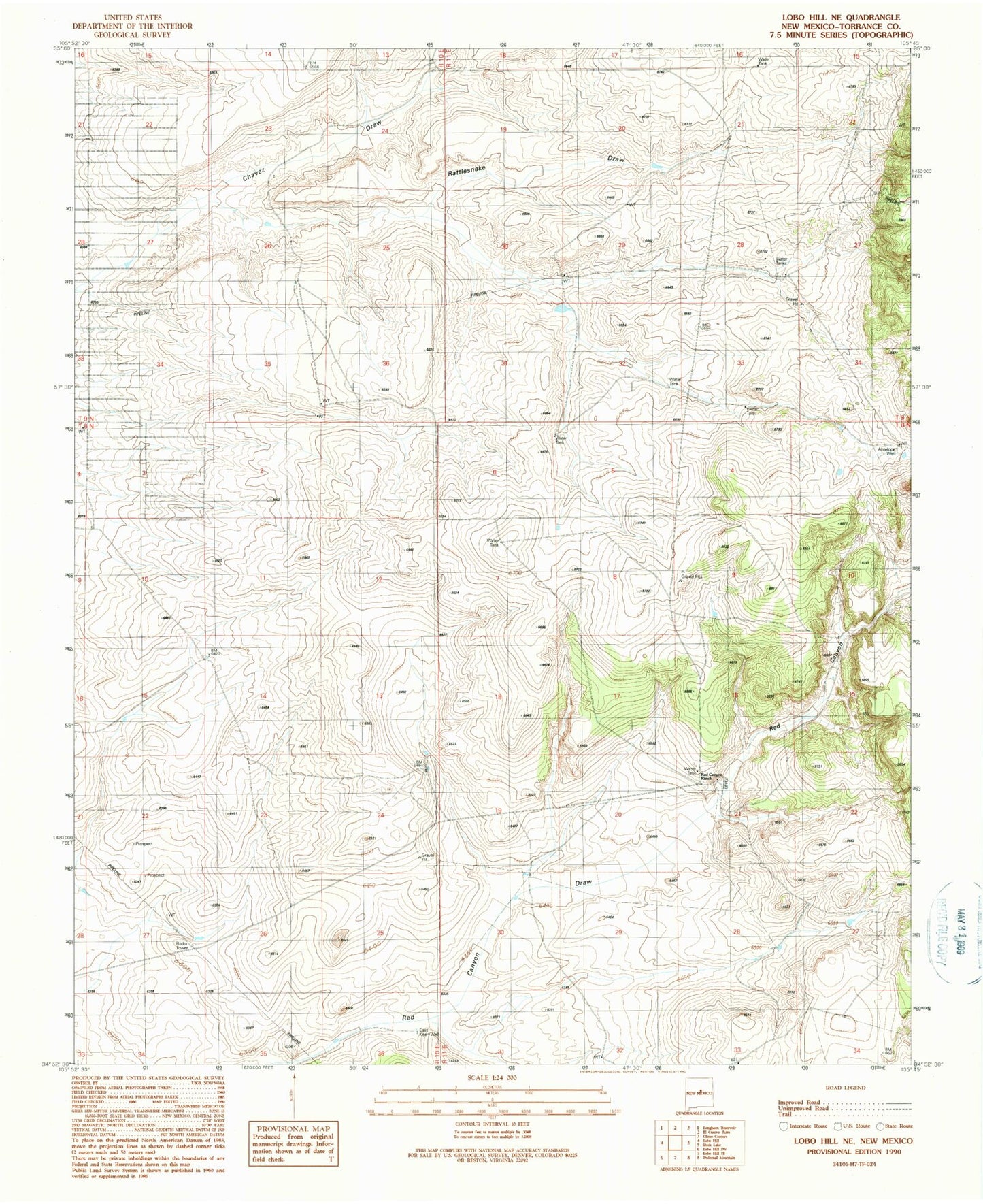 Classic USGS Lobo Hill NE New Mexico 7.5'x7.5' Topo Map Image