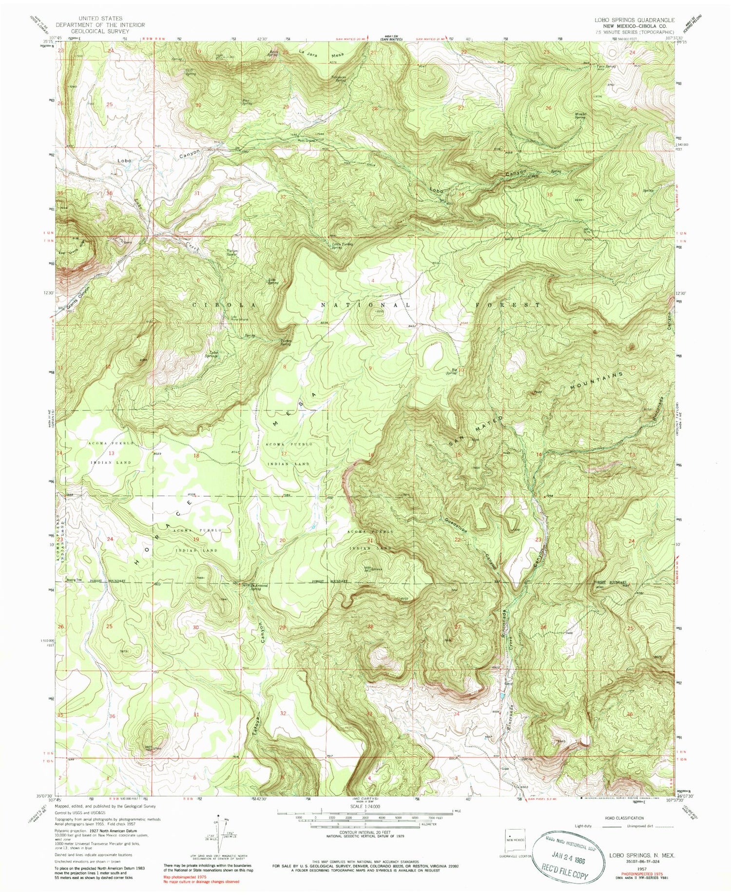 Classic USGS Lobo Springs New Mexico 7.5'x7.5' Topo Map Image