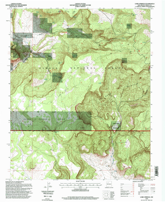 Classic USGS Lobo Springs New Mexico 7.5'x7.5' Topo Map Image