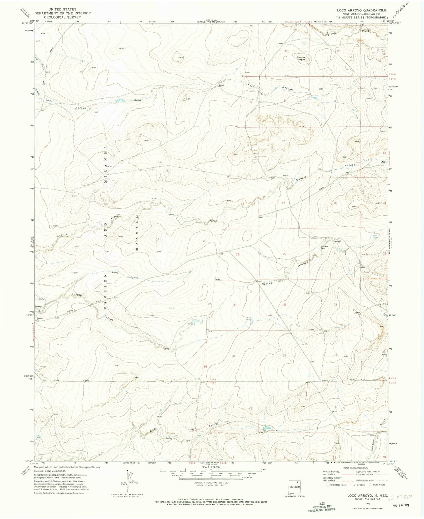 Classic USGS Loco Arroyo New Mexico 7.5'x7.5' Topo Map Image