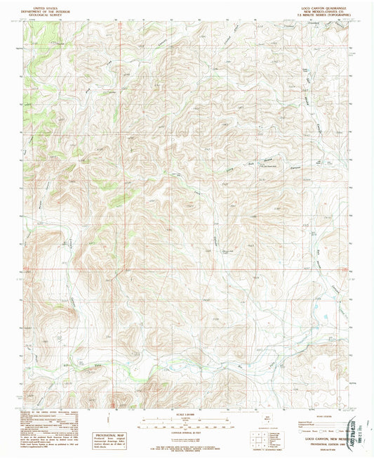 Classic USGS Loco Canyon New Mexico 7.5'x7.5' Topo Map Image