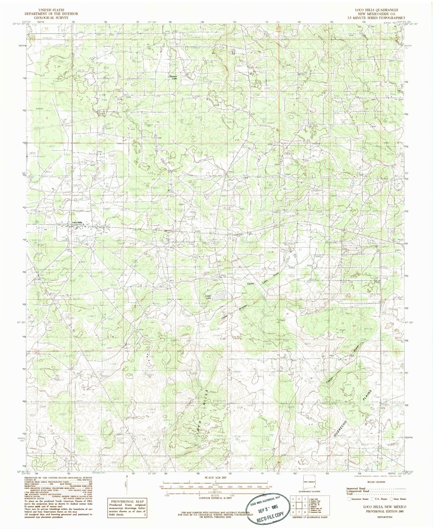 Classic USGS Loco Hills New Mexico 7.5'x7.5' Topo Map Image
