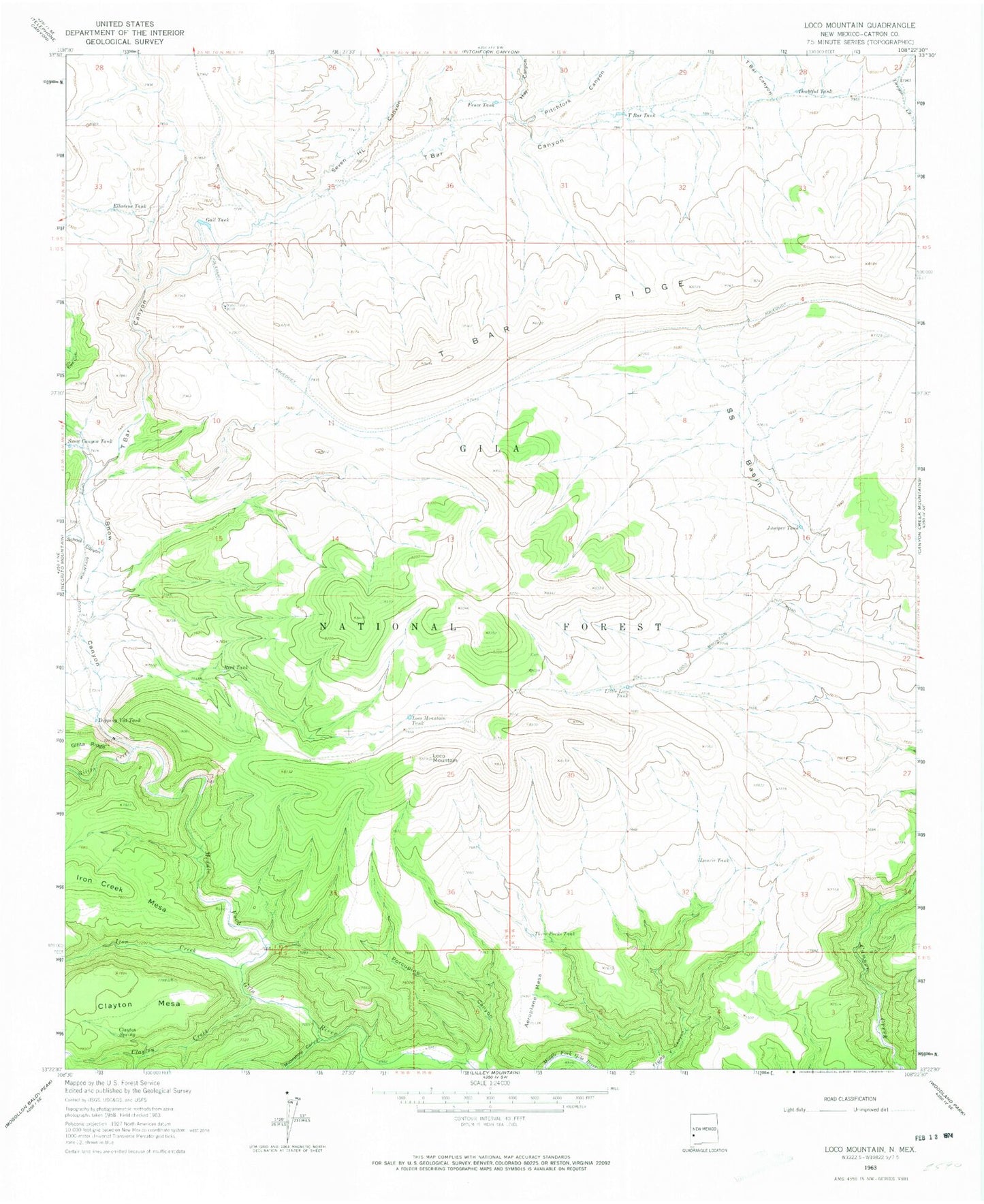 Classic USGS Loco Mountain New Mexico 7.5'x7.5' Topo Map Image