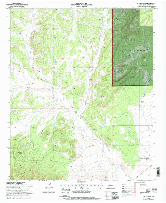 Classic USGS Log Canyon New Mexico 7.5'x7.5' Topo Map Image