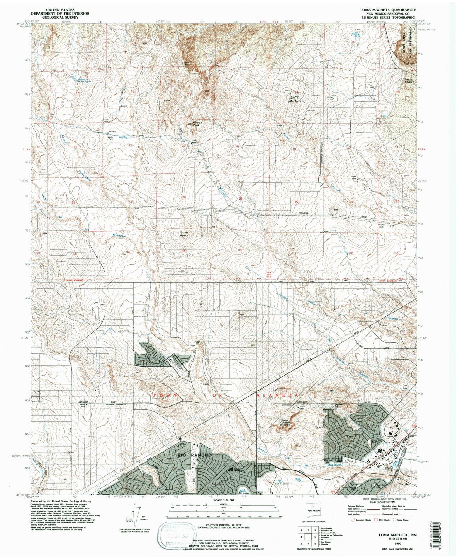 Classic USGS Loma Machete New Mexico 7.5'x7.5' Topo Map Image