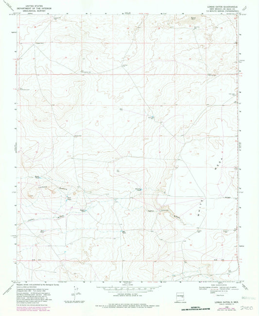 Classic USGS Lomas Gatos New Mexico 7.5'x7.5' Topo Map Image