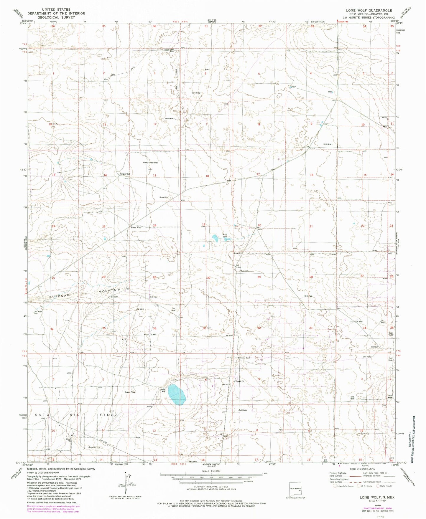 Classic USGS Lone Wolf New Mexico 7.5'x7.5' Topo Map Image