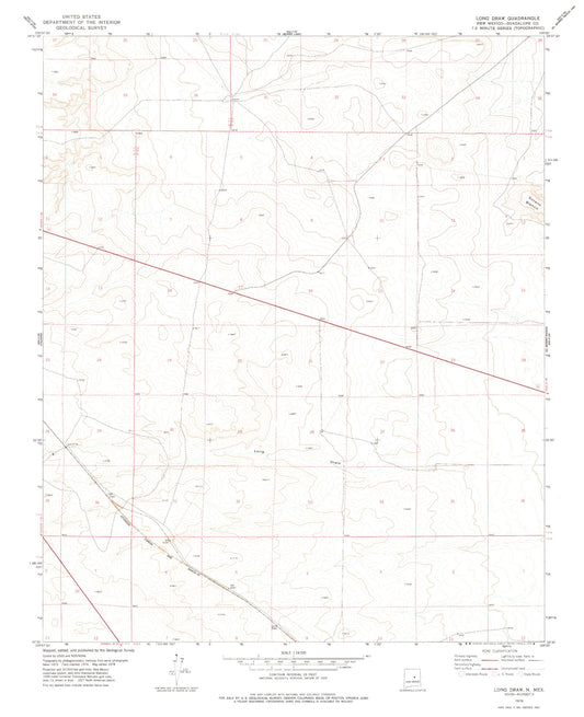 Classic USGS Long Draw New Mexico 7.5'x7.5' Topo Map Image