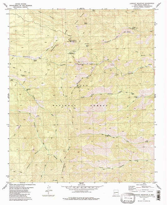 Classic USGS Lookout Mountain New Mexico 7.5'x7.5' Topo Map Image